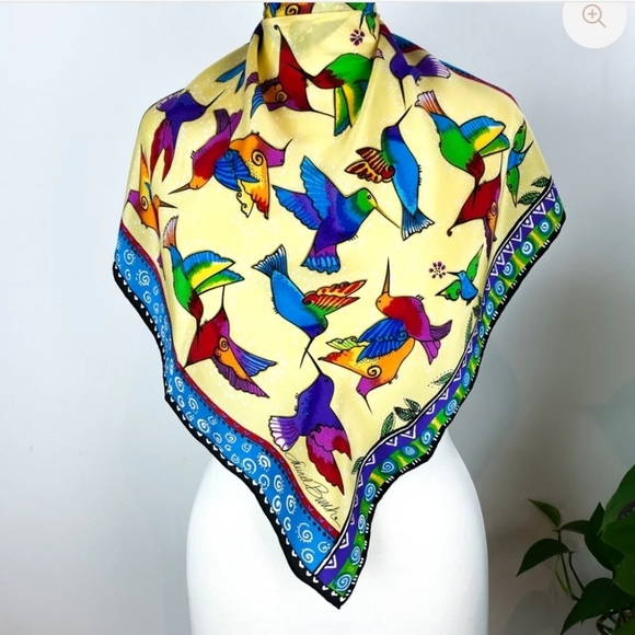 Laurel Burch Square Silk Scarf Parrot Bright Colorful Signed - Picture 1 of 7